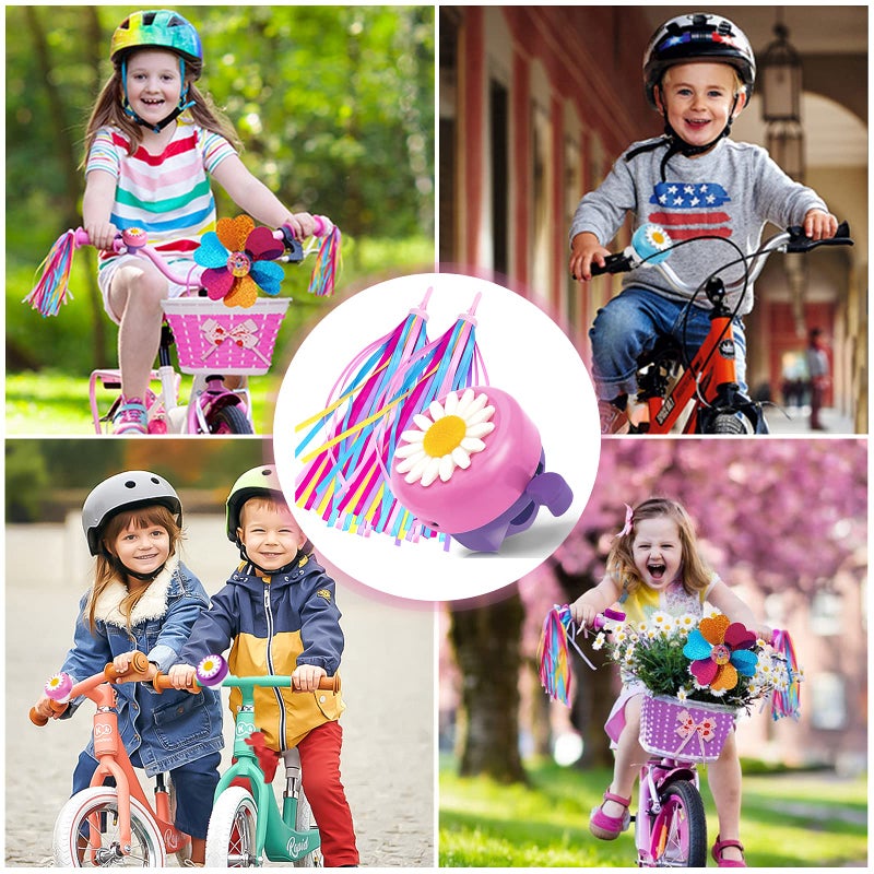kortes 1 Pack Kids Bike Bell and 2 Pack Kids Bike Streamers for Children's Bike Accessories (Pink, Red,& Blue) (Pink & Purple) - Image 4